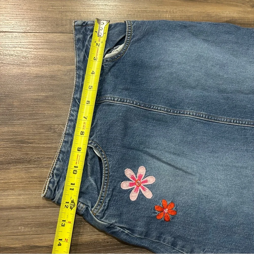 Denim A-Line Midi Skirt with Floral Embroidery - Picture 3 of 6